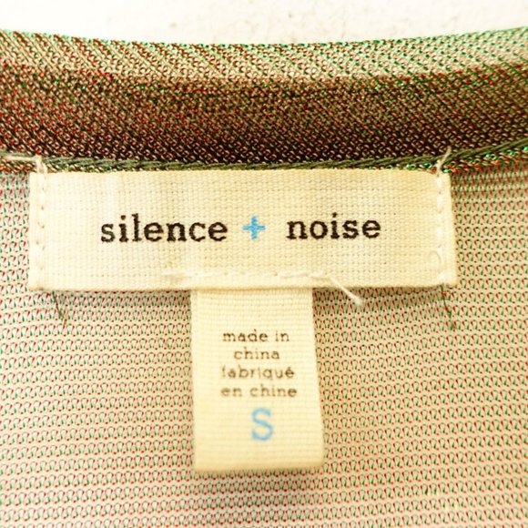SILENCE +‎ NOISE Womens Brown Green T Shirt SMALL Sheer Sparkle Iridescent Mesh - Picture 3 of 13